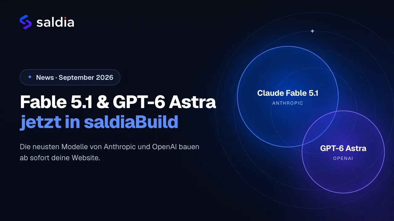 Claude Fable 5.1 und GPT-6 Astra: die neusten KI-Modelle sind in saldiaBuild freigeschaltet